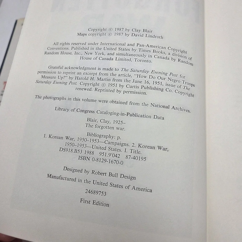 Clay Blair The Forgotten War America in Korea 1950-1953 1st Ed Hardcover Blue